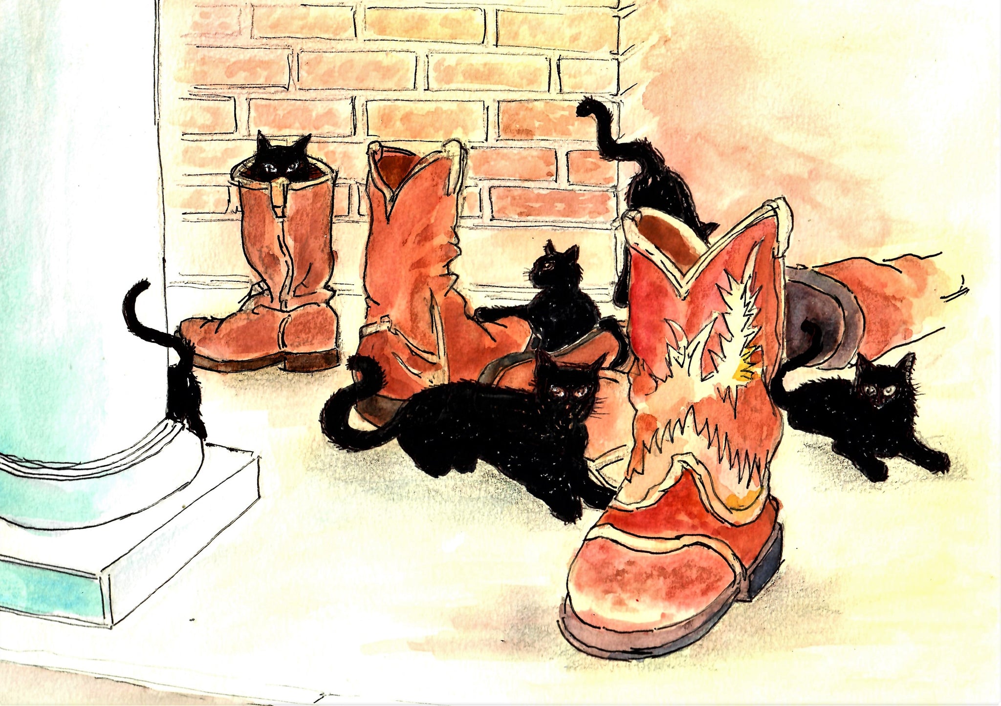 Cats Playing In And Around Their Cowboys' Owners' Boots