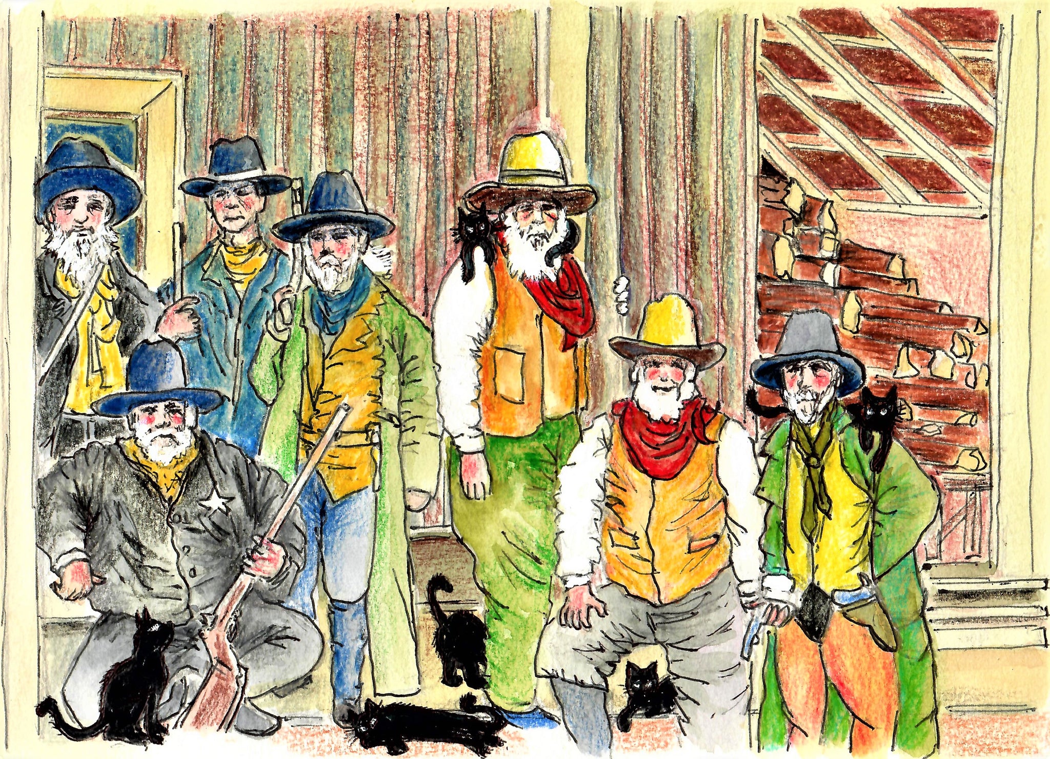 Cats And Their Old Cowboys At Work
