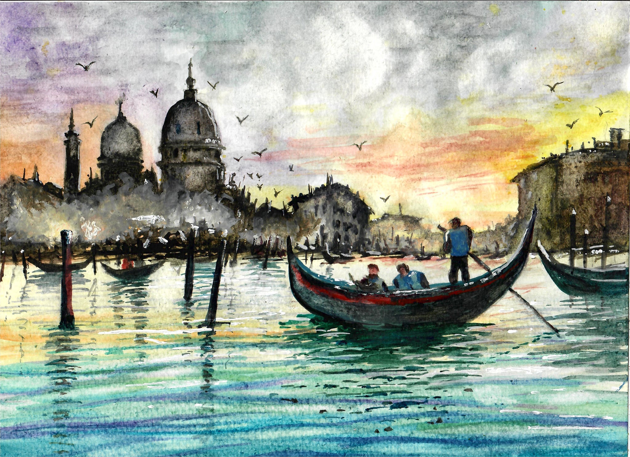 Cities - Venice Harbor, Venetian Scene, Venice Gondola, Italian Art, Venice Wall Decor,