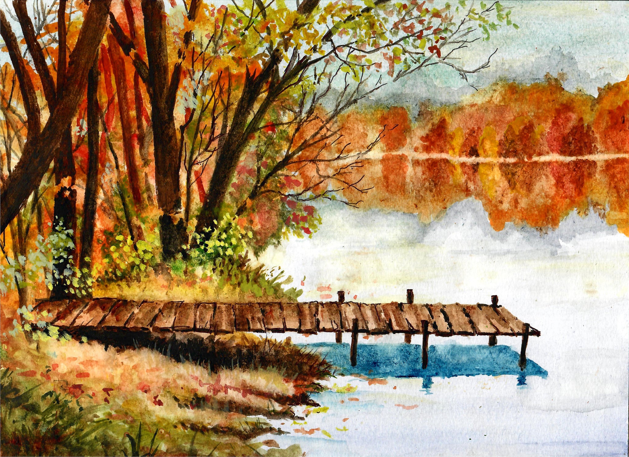 Nature - Autumn On A Lakefront, Autumn Colors, Beautiful Pond, Autumn Wall Decor,
