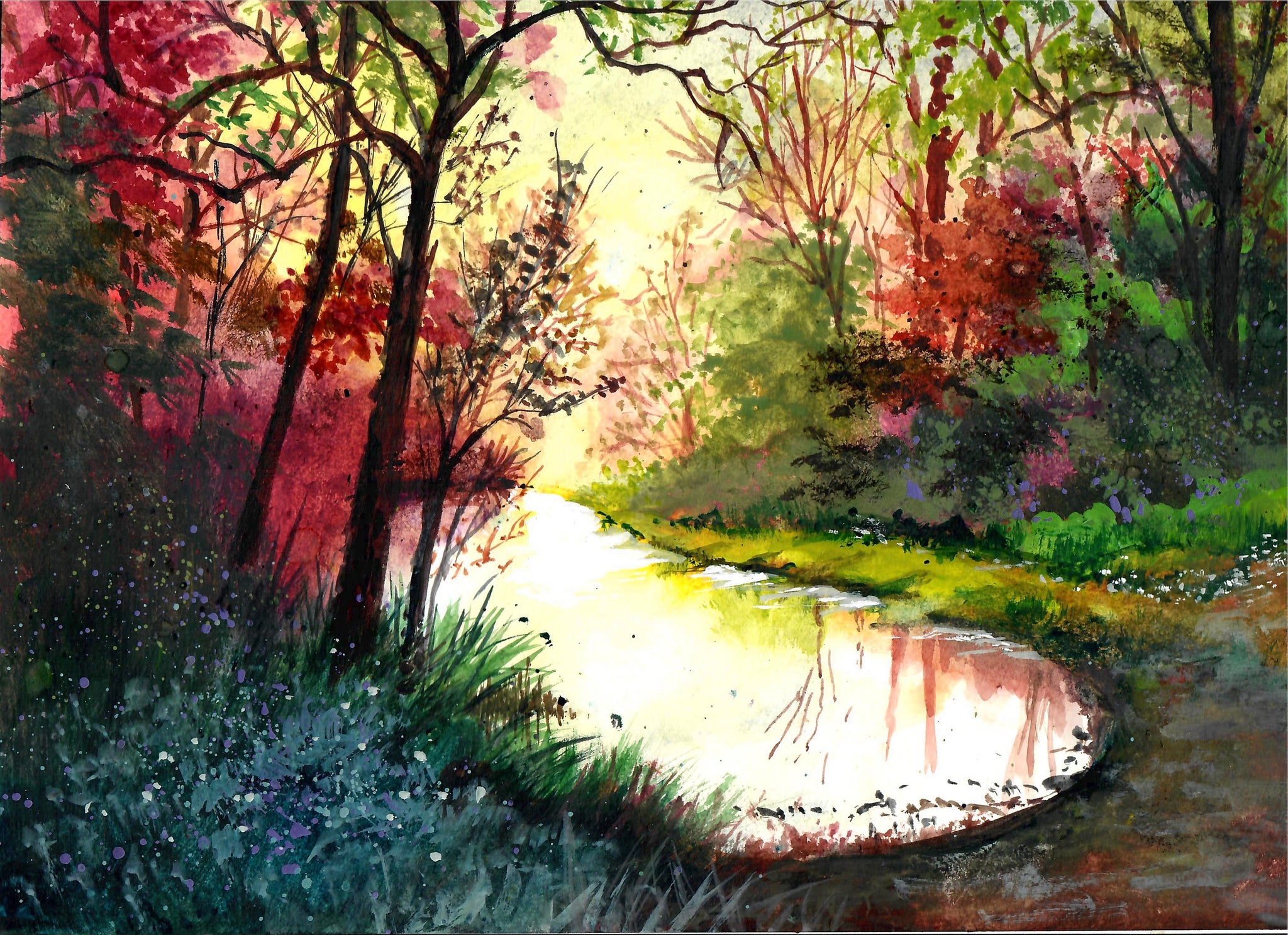 Nature - Colorful Forest Pond, Autumn Foliage, Landscape Art, Colorful Trees