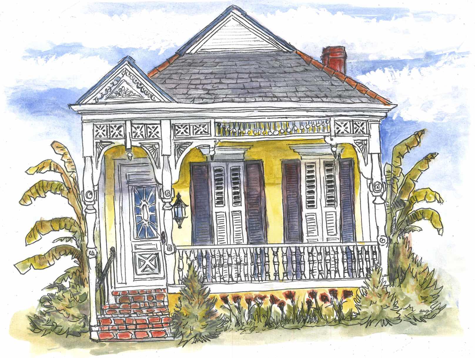 NEW ORLEANS - YELLOW ONE STORY HOUSE IN MARIGNY, NEW ORLEANS