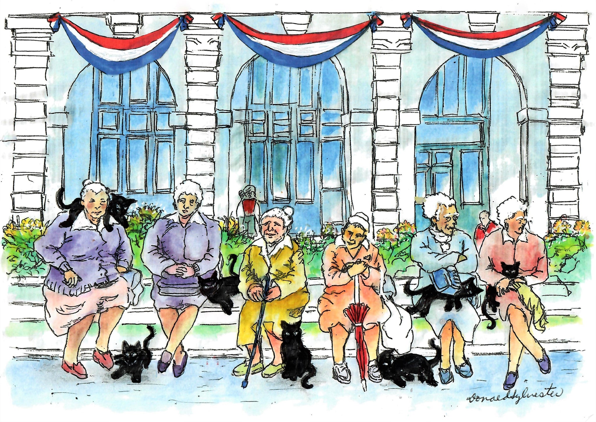 Cats And Old Ladies Downtown On Flag Day