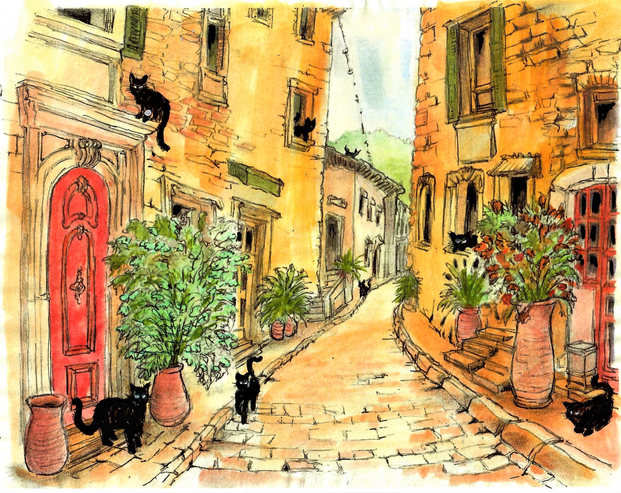 Cats Lounging In A Beautiful Small Italian Village Alley