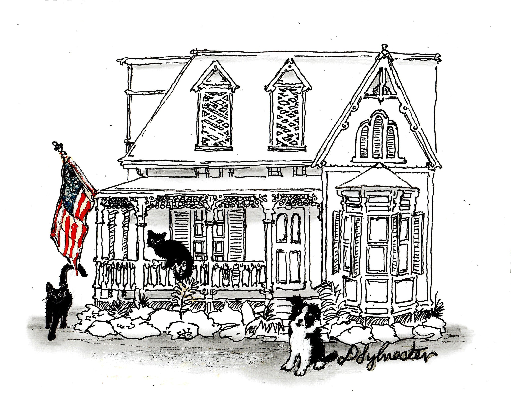 Cats A Dog Around Their Home In New Orleans Mid-City With The American Flag