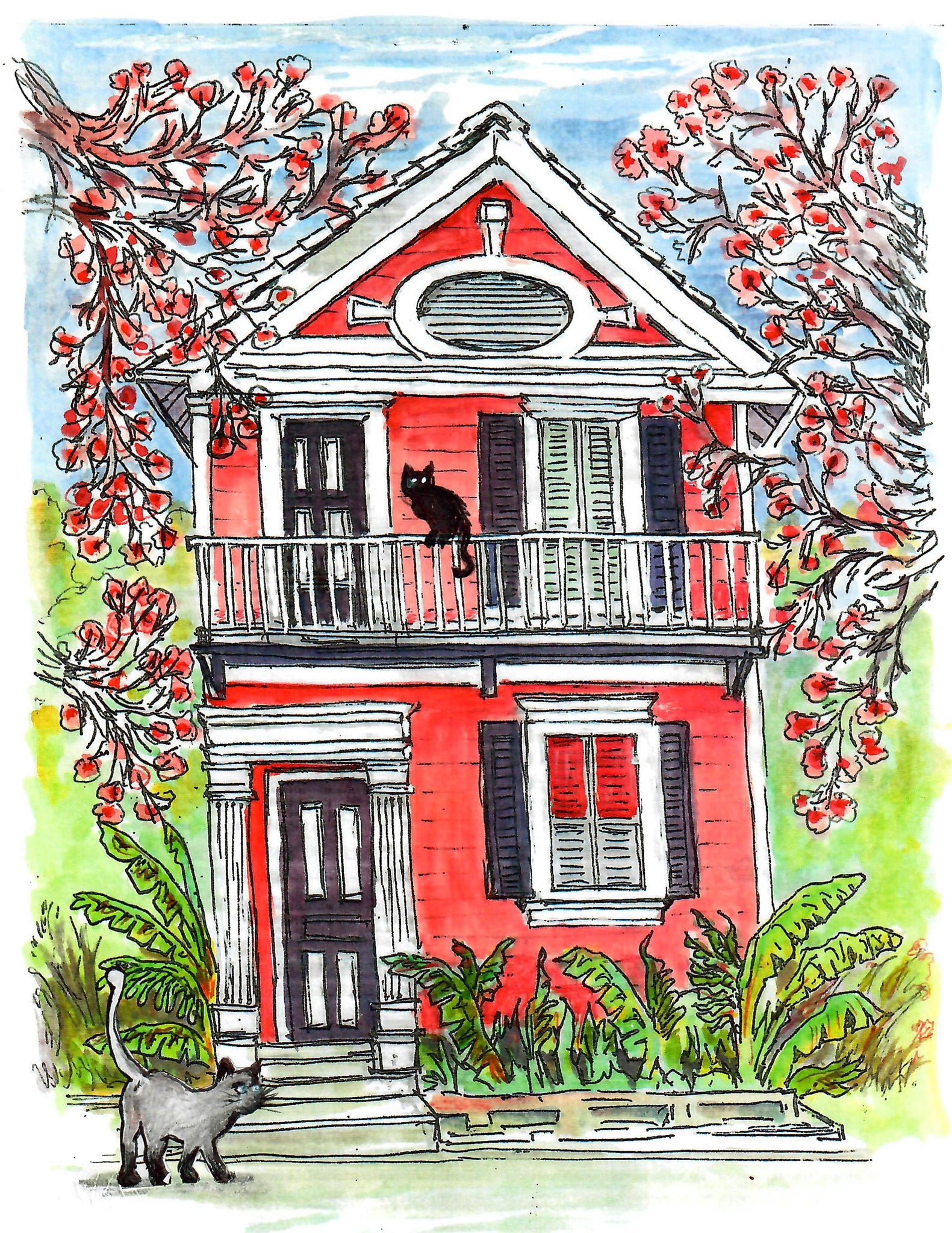 Cats At Home At Their Two Story Red And White New Orleans  French Quarter Mansion