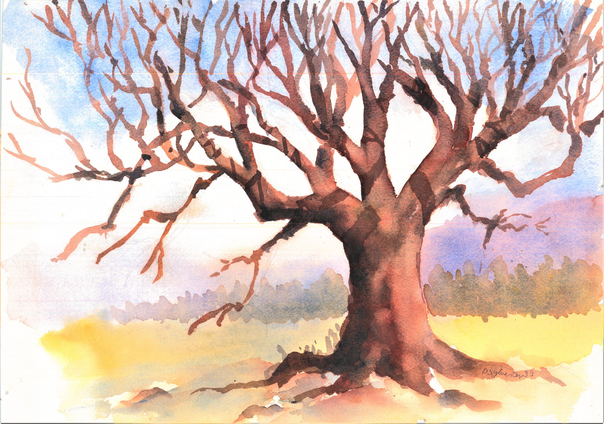 NATURE - TREE IN WINTER- WATERCOLOR BY DON SYLVESTER