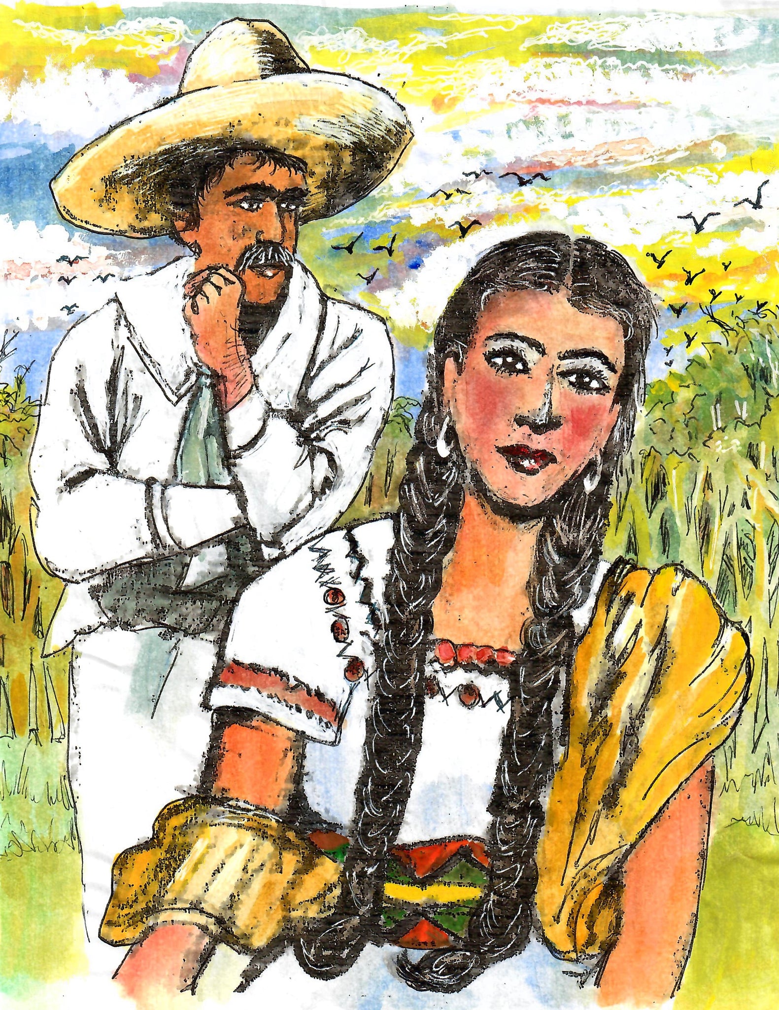 PEOPLE - MEXICAN COUPLE (MAN AND WOMAN) WORKING IN THE COUNTRY