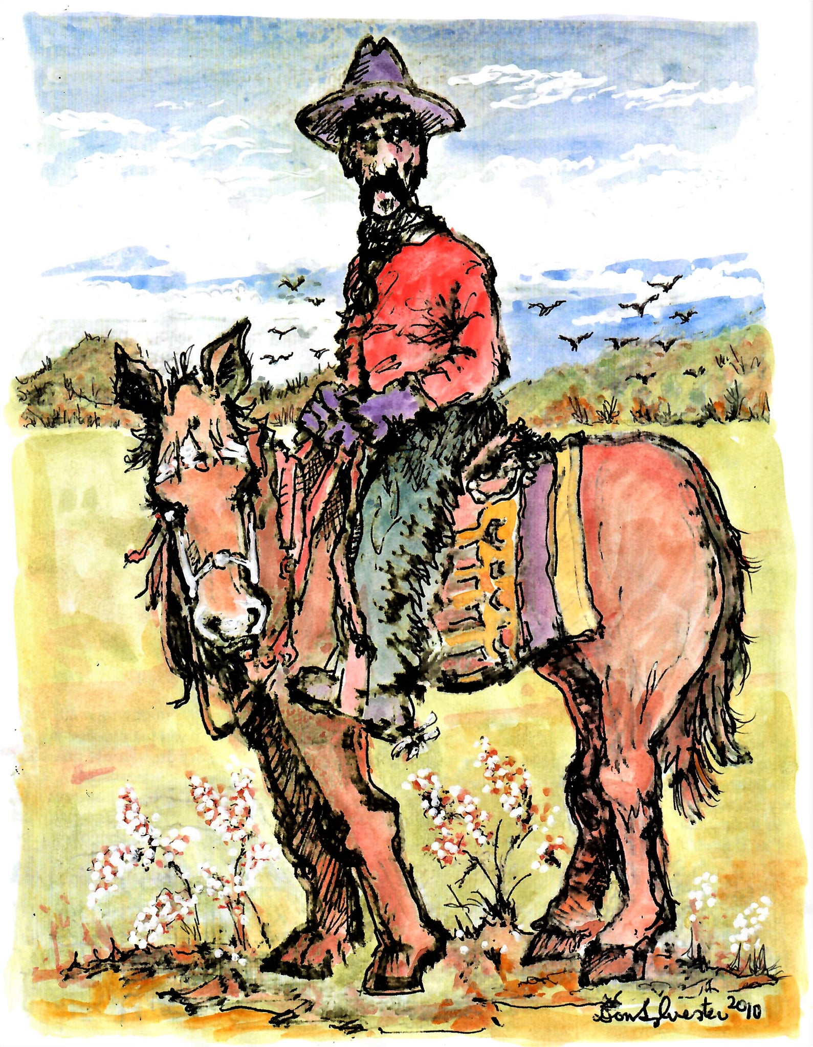 WESTERN - COWBOY AND HORSE NEAR A MOUNTAIN RANGE