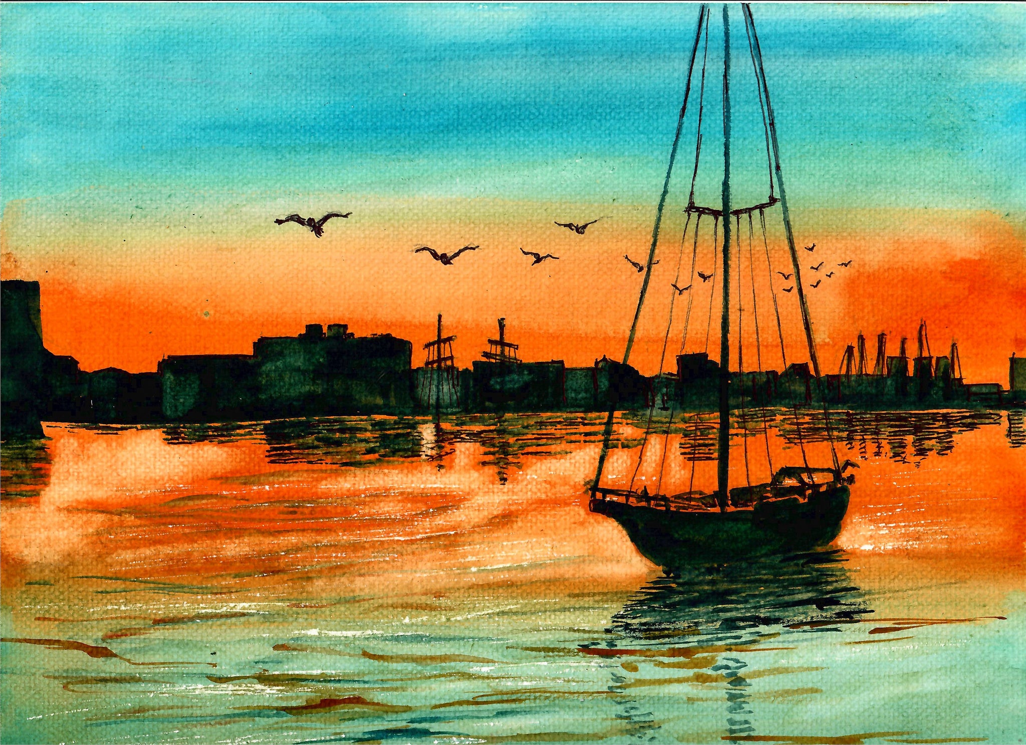 Nature - Boat In Harbor At Dusk, Boat Art Print, Sunset Art Print