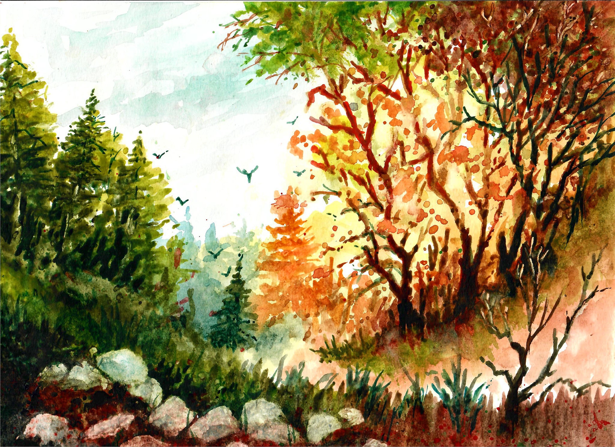 Nature - Colorful Mountain, Mountain Art, Autumn Trees, Landscape Art, Mountain View