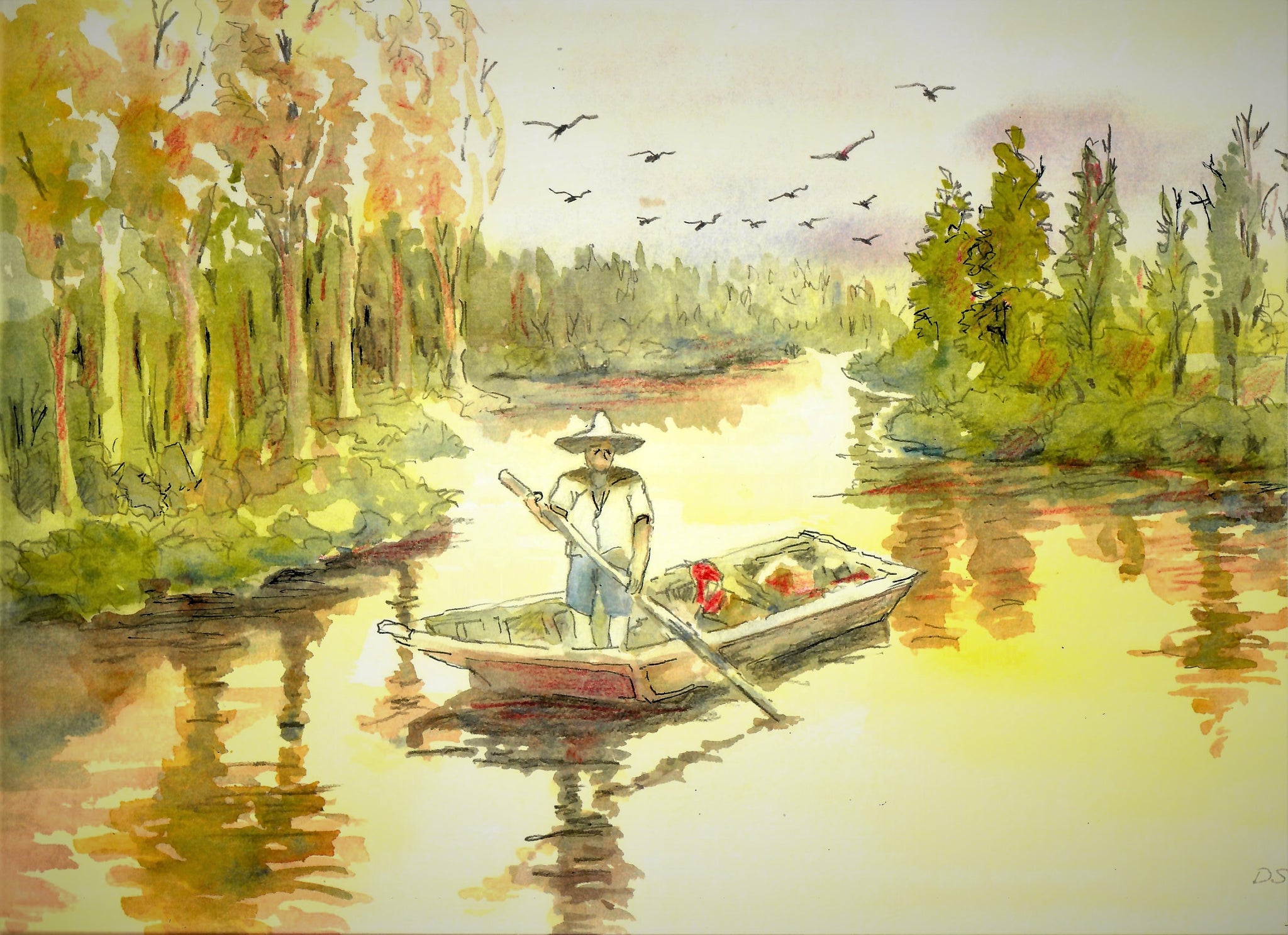 fishing day - an original lake painting