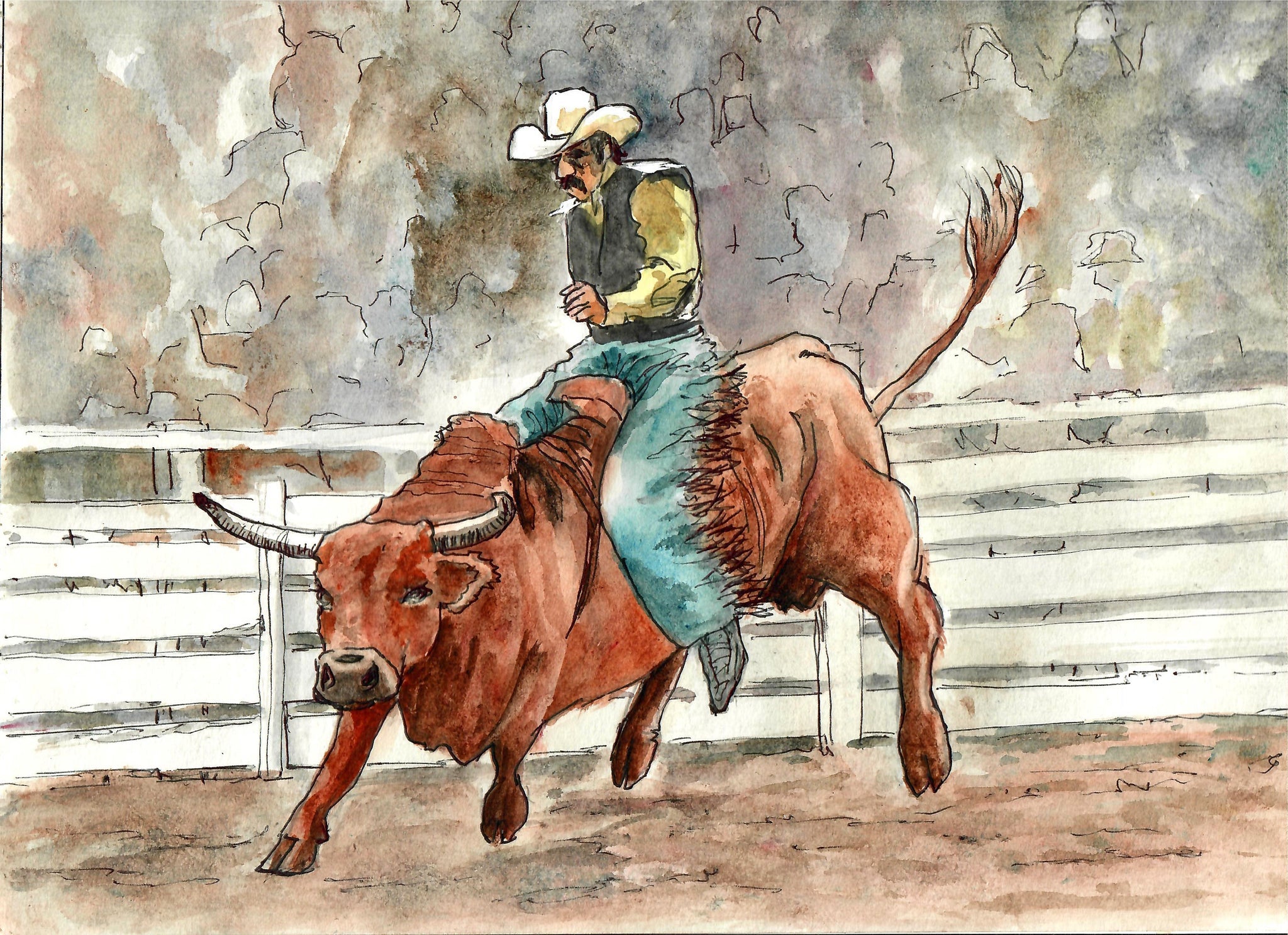 Western - Bullrider, Cowboy Rodeo,  Broncing Bull, Rodeo Ride, Cowboy Art