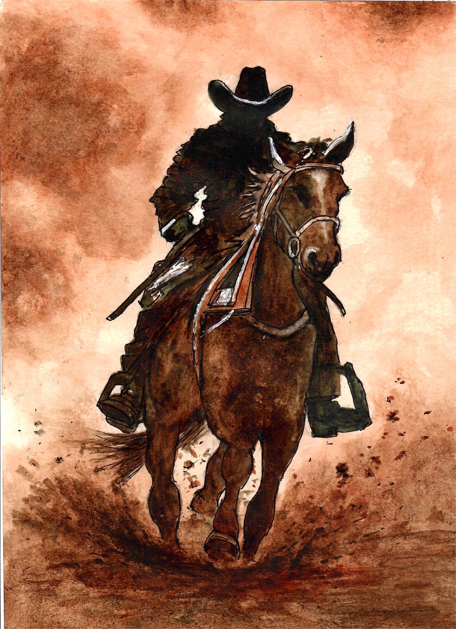 Western - Western Horseman, Cowboy On Horse,  Cowboy Art Print,  Western Print