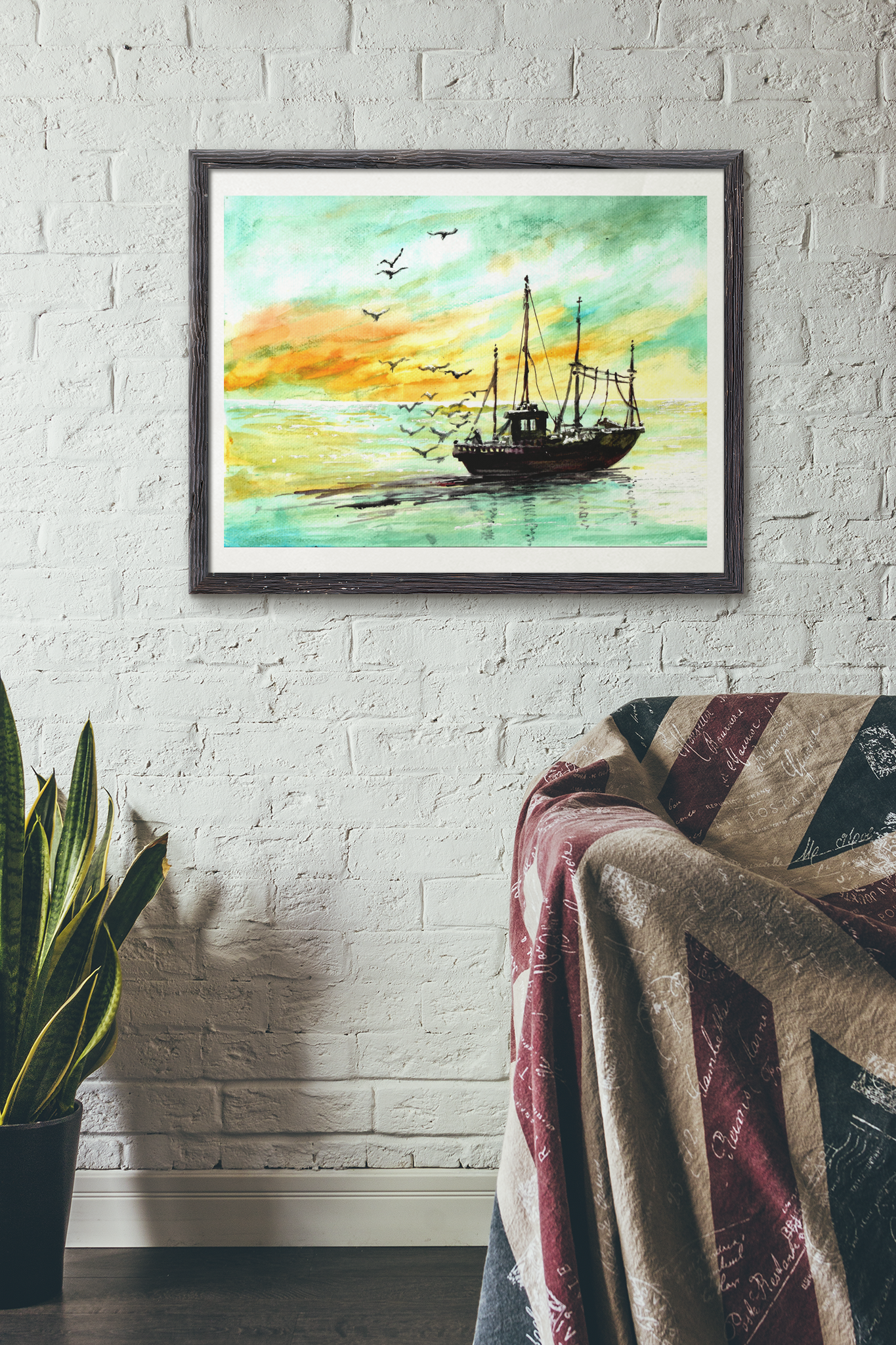 Nature - Fishing Boat And Seagulls, Fishing Boat Art Print