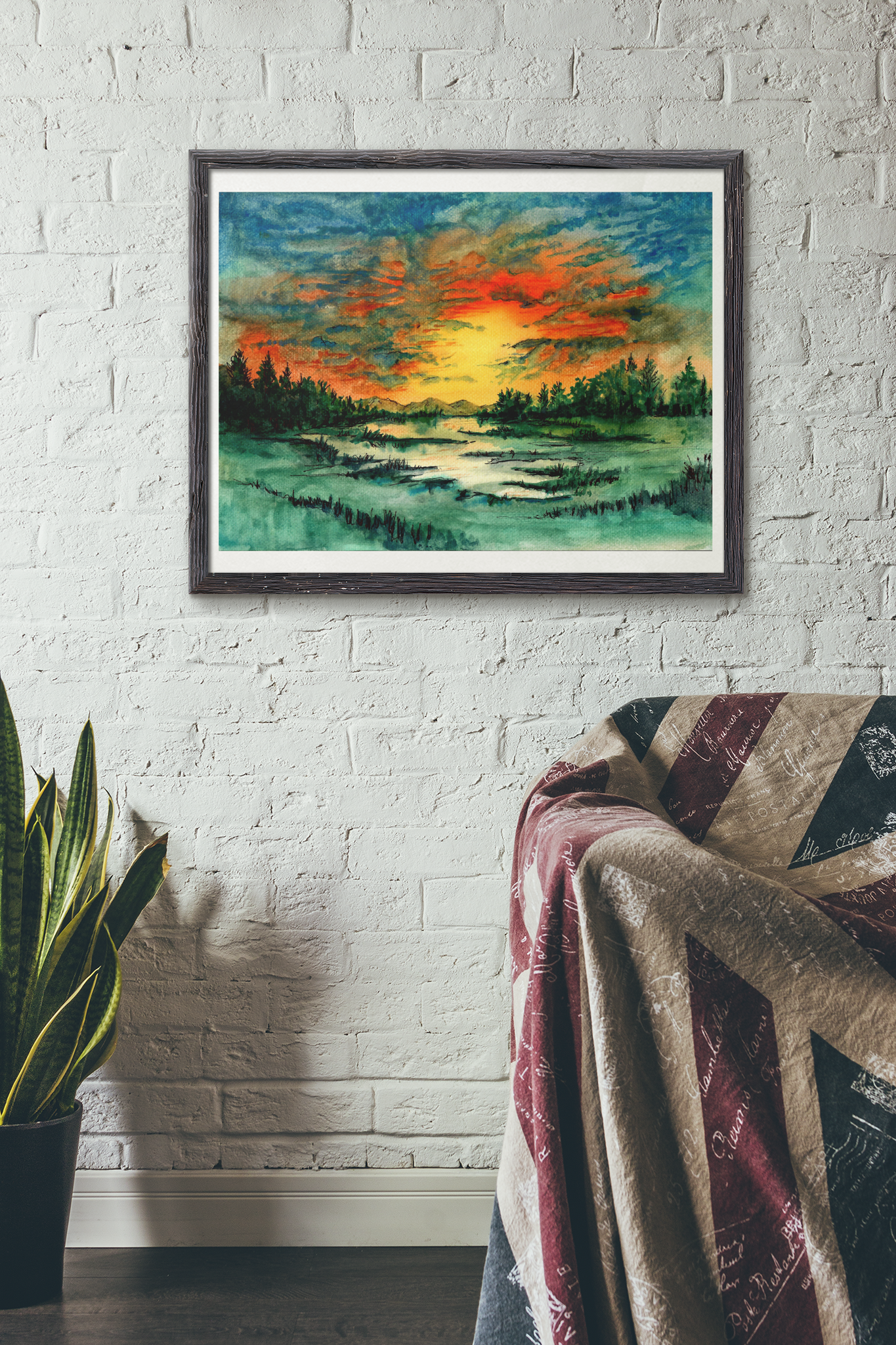 Nature - Sunset Over Small Lakes, Sunset Art Print