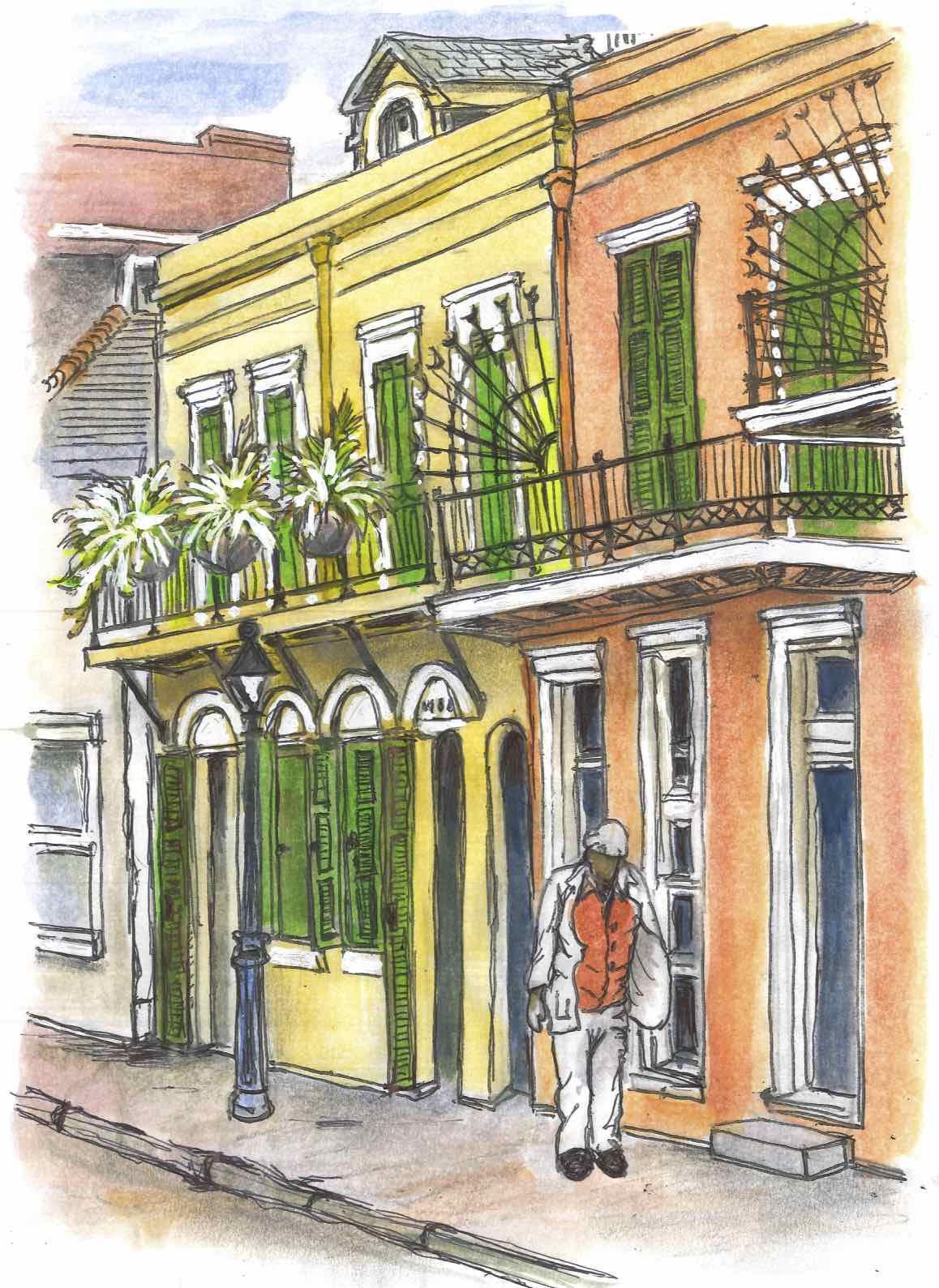 French Quarter New Orleans Drawings Watercolor Painting Of Colonial