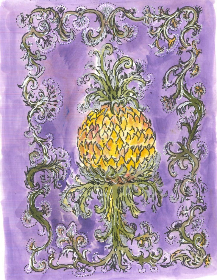 NATURE - DECORATIVE PINEAPPLE - PURPLE WITH WHITE FLOWERS
