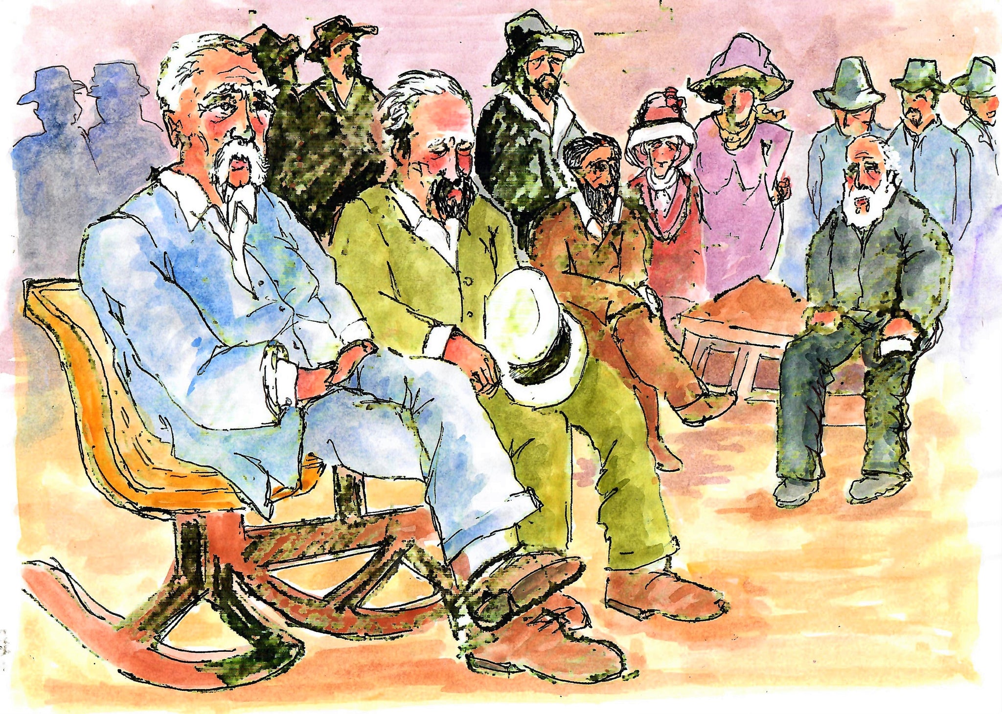 PEOPLE - OLD MEN IN ROCKING CHAIRS - 1800S