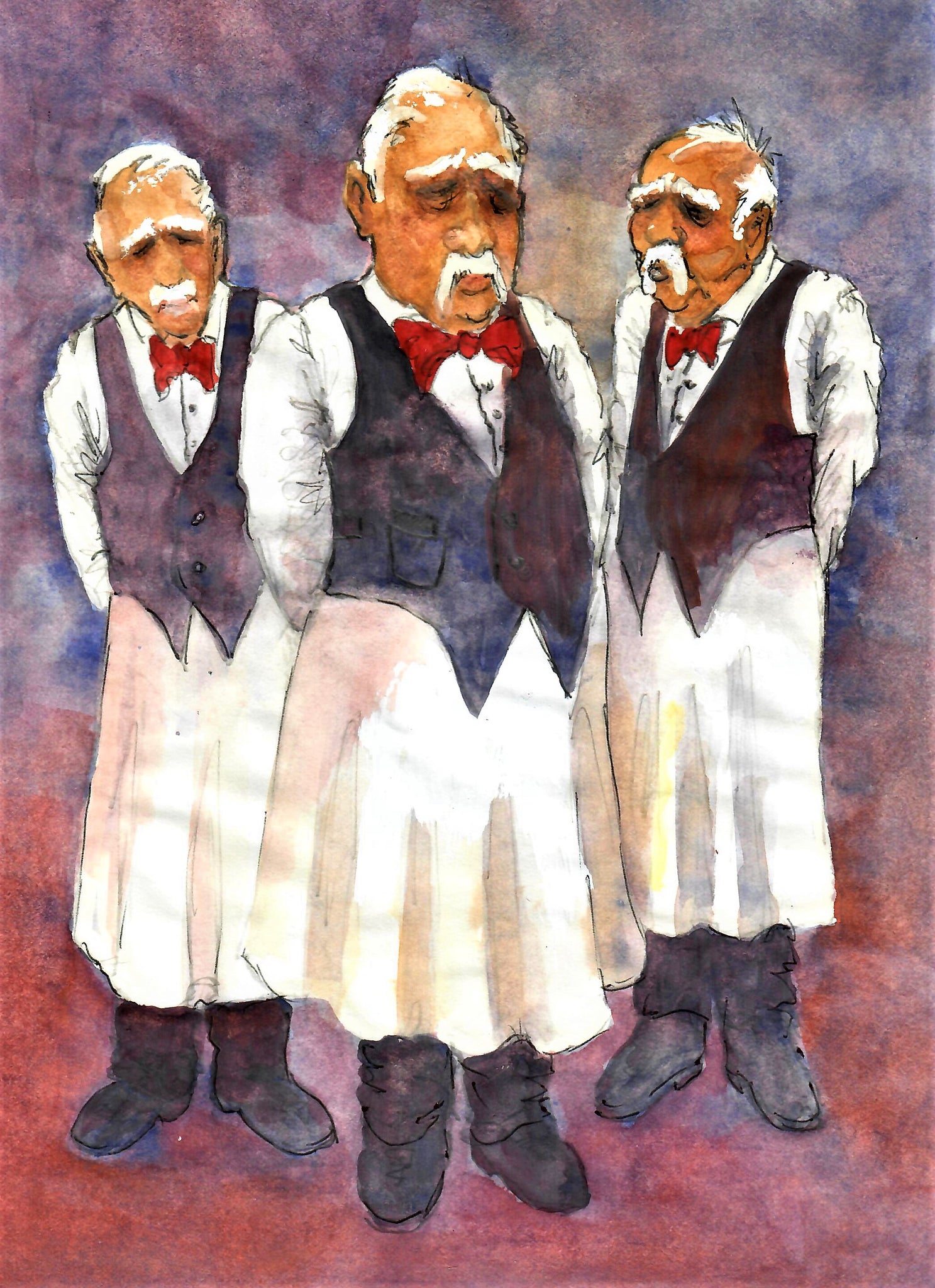 WAITERS - THREE OLD WAITERS AT ATTENTION