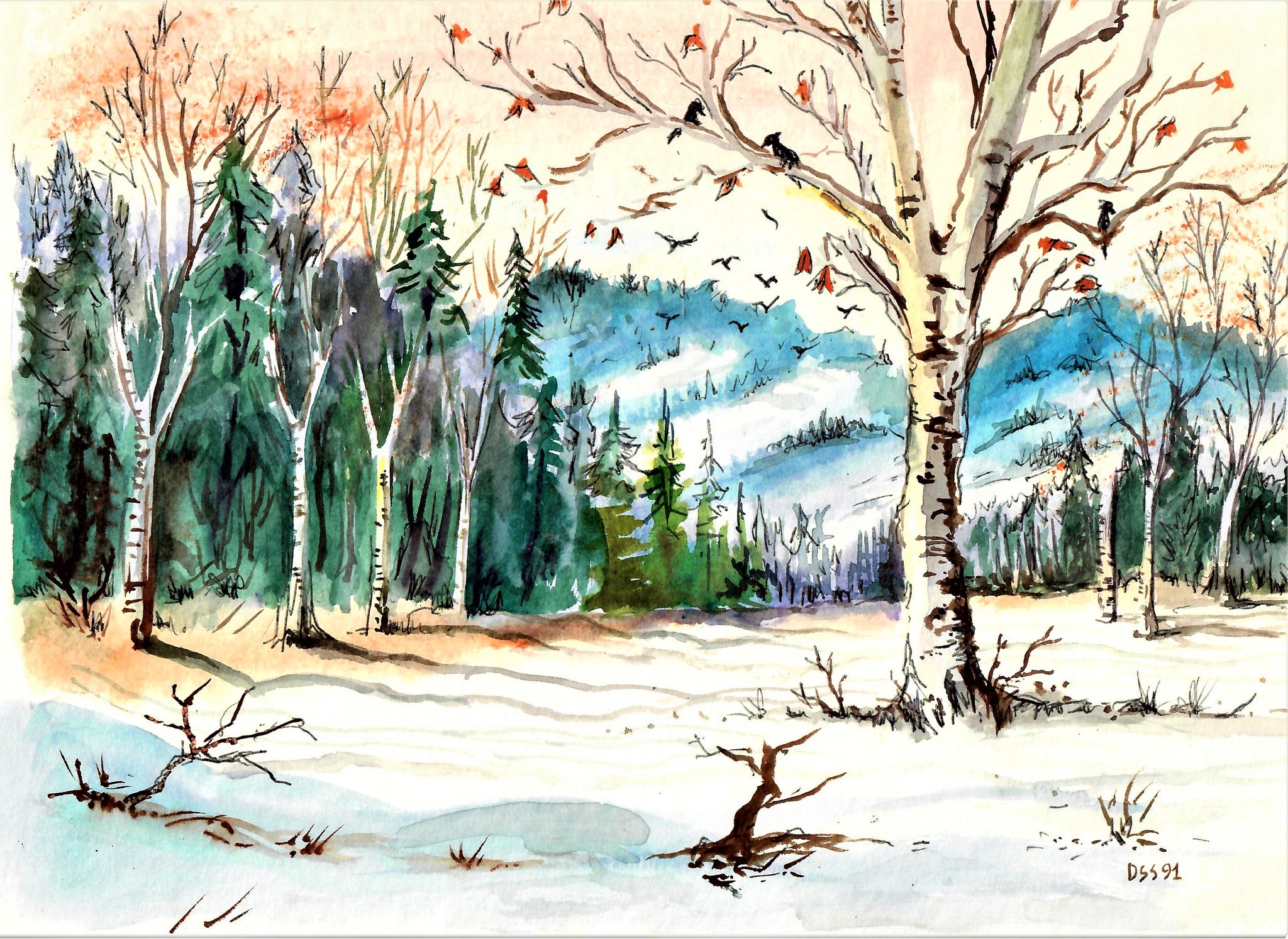 NATURE - WINTER SCENE NEAR THE MOUNTAINS